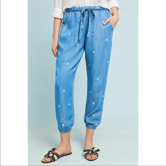 Anthropologie Pants - Cloth and Stone Polka Dot Chambray Denim Joggers